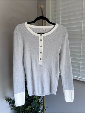 Faherty Gray & White Ribbed Long Sleeve Top
